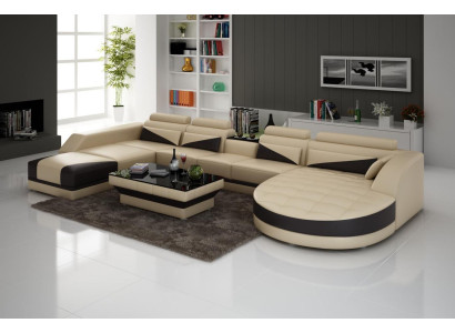 XXL conjunto de salón en forma de U, sofá esquinero, sofá, conjunto de tapicería, cuero, nuevo.